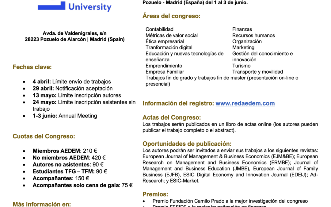 CALL FOR PAPERS – Anual Meeting AEDEM 2022